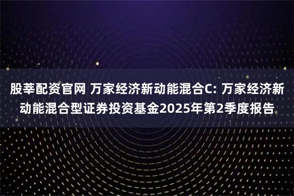 股莘配资官网 万家经济新动能混合C: 万家经济新动能混合型证券投资基金2025年第2季度报告