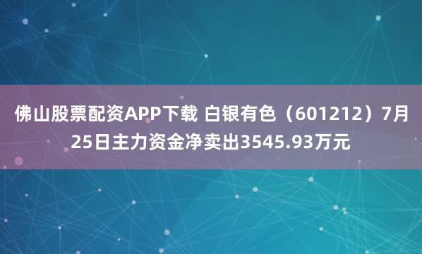 佛山股票配资APP下载 白银有色（601212）7月25日主力资金净卖出3545.93万元