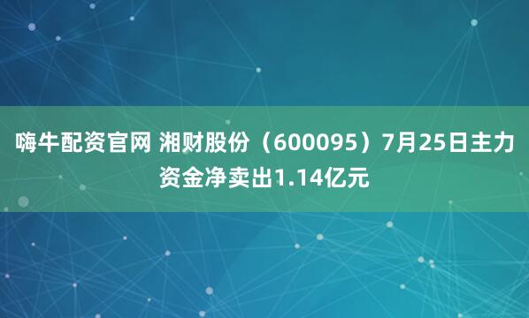 嗨牛配资官网 湘财股份（600095）7月25日主力资金净卖出1.14亿元