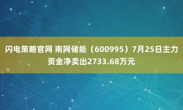 闪电策略官网 南网储能（600995）7月25日主力资金净卖出2733.68万元